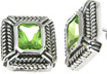 925 Sterling Silver Rhodium Finish Simulated Peridot Emerald Cut Antique Style Earrings