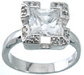 925 Sterling Silver Platinum Finish Princess Antique Style Ring