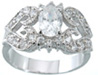 925 Sterling Silver Platinum Finish Oval Antique Style Pave Ring