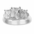 925 Sterling Silver Platinum Finish Emerald Cut Three Stone Engagement Ring