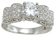 925 Sterling Silver Rhodium Finish CZ Antique Style Wedding Ring