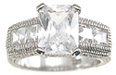 925 Sterling Silver Rhodium Finish CZ Princess Antique Style Engagement Ring