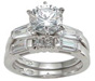 925 Sterling Silver Rhodium Finish CZ Fashion Engagement Set Ring