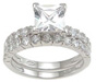 925 Sterling Silver Rhodium Finish CZ Princess Engagement Set Ring