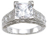 925 Sterling Silver Rhodium Finish CZ Princess Antique Style Wedding Ring